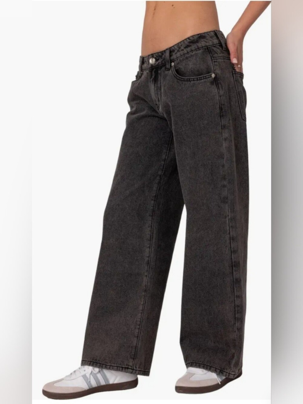EDIKTED Women's Black Washed Wide Leg Jeans - Medium- New